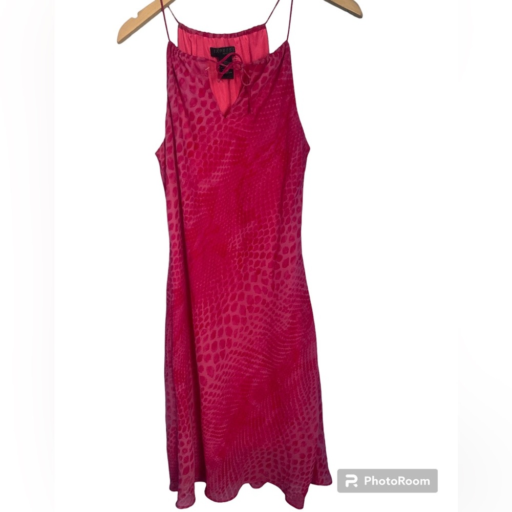 Express VTG 90’s Y2K Hot Pink Snakeskin Print Slip Dress 3/4